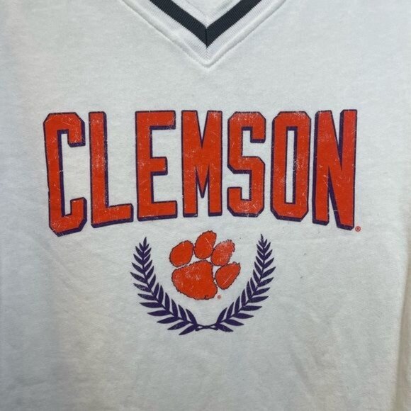 League 91 Varsity White V-Neck Sweatshirt Clemson Paw Size Small - Picture 3 of 8